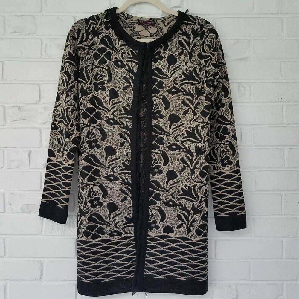 Gottardi Long Knit Cardigan Black/Beige ITALY S